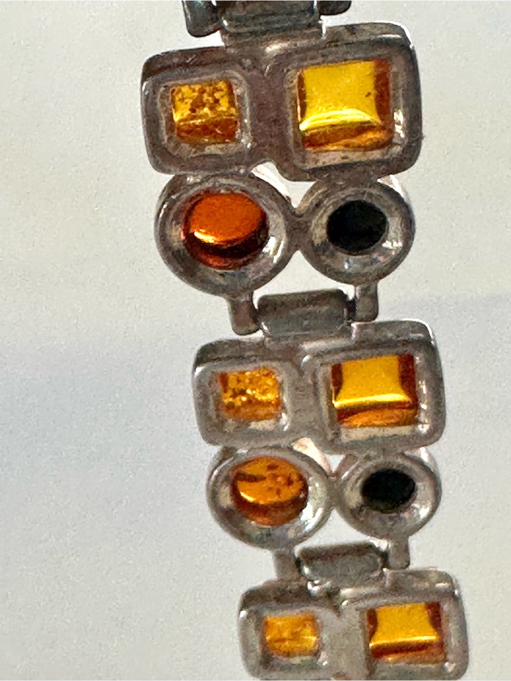 925 Sterling Silver Baltic Amber Geometric Link Bracelet 7.25” - Picture 3 of 6